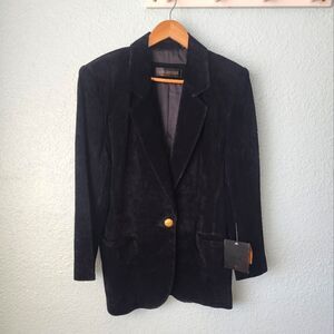 DANA BROOKE Suede Leather Classic Black Blazer Jacket and Notched Lapels